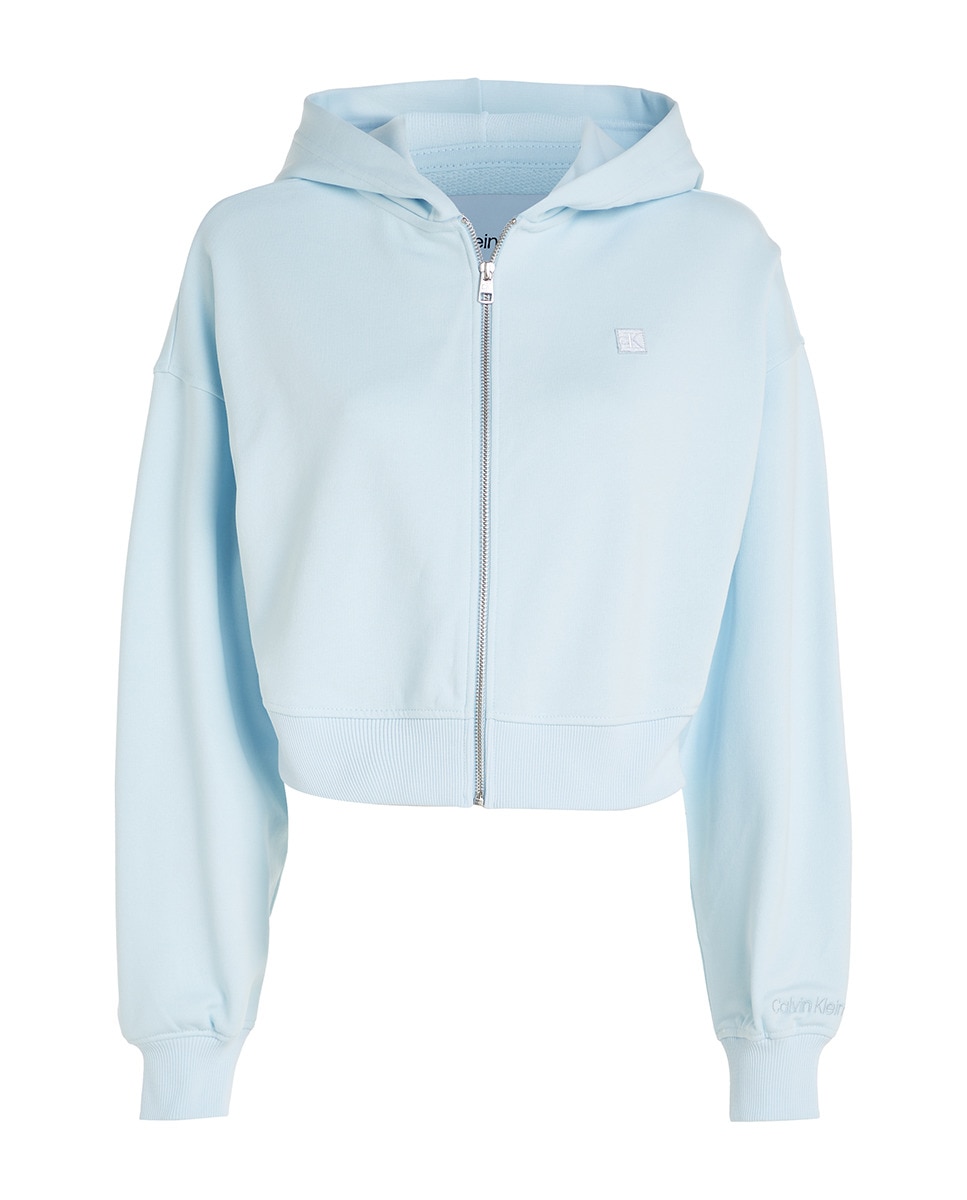 Sweatshirt Cropped com Capuz e Fecho de Correr Azul-claro-4