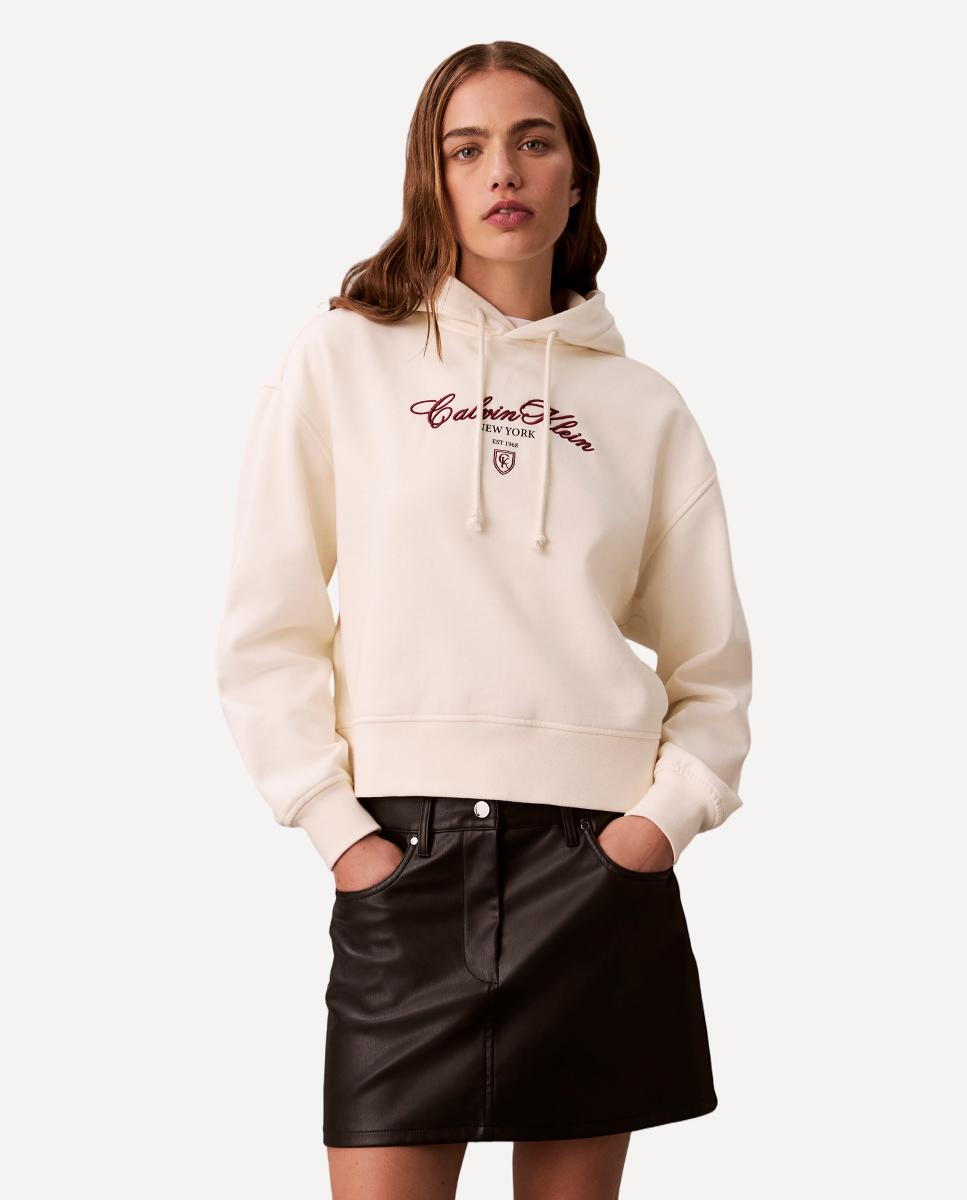 Sweatshirt Curta com Capuz Creme-1
