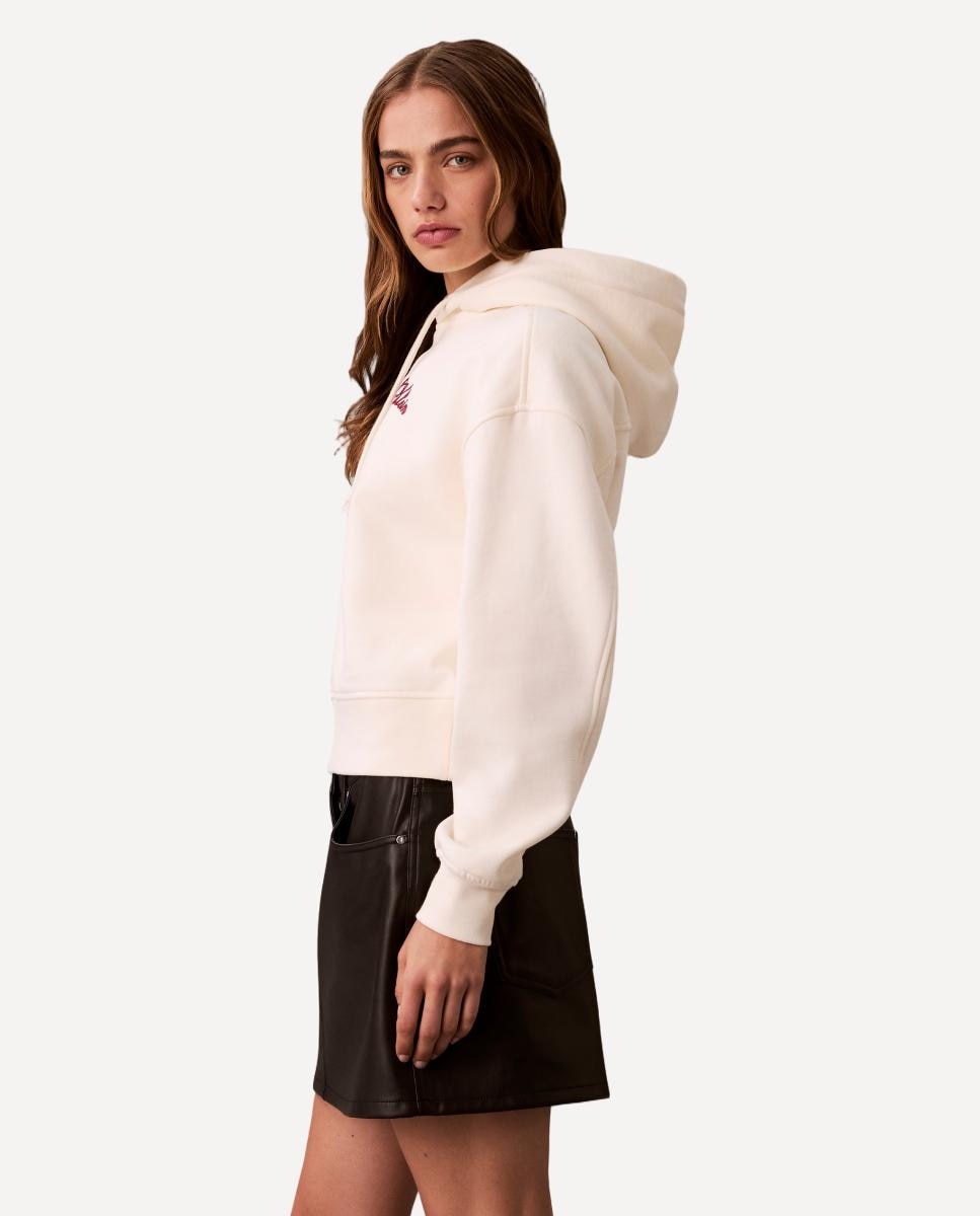 Sweatshirt Curta com Capuz Creme-5
