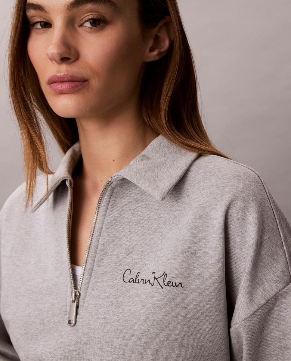 Sweatshirt com Meio Fecho de Correr Cinzento-2