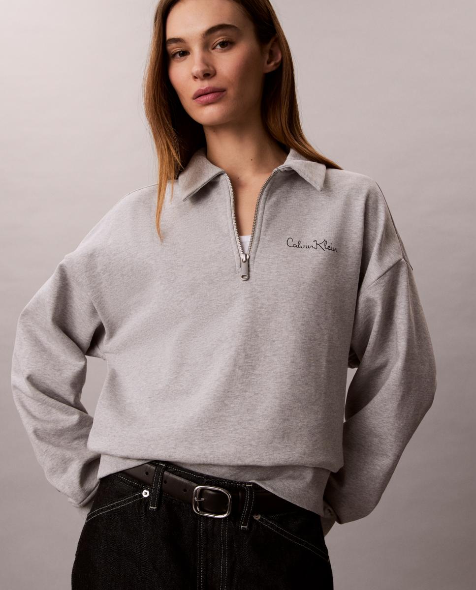 Sweatshirt com Meio Fecho de Correr Cinzento-4