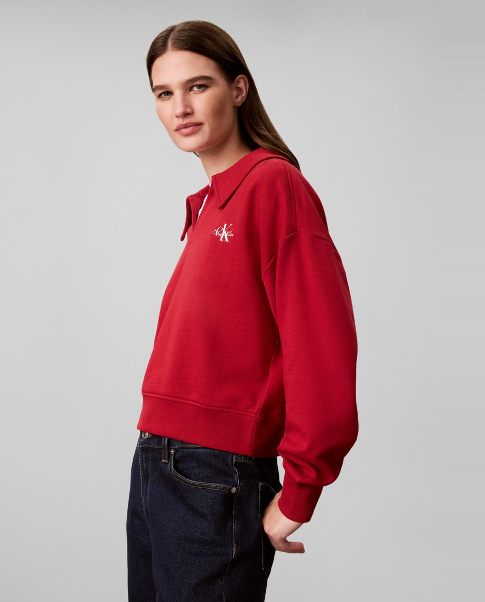 Sweatshirt com Monologótipo e Decote em Bico Vermelho-3