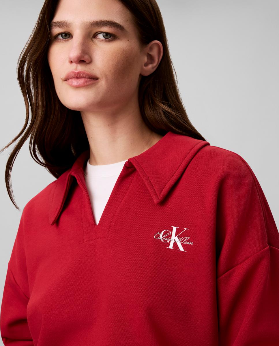 Sweatshirt com Monologótipo e Decote em Bico Vermelho-4