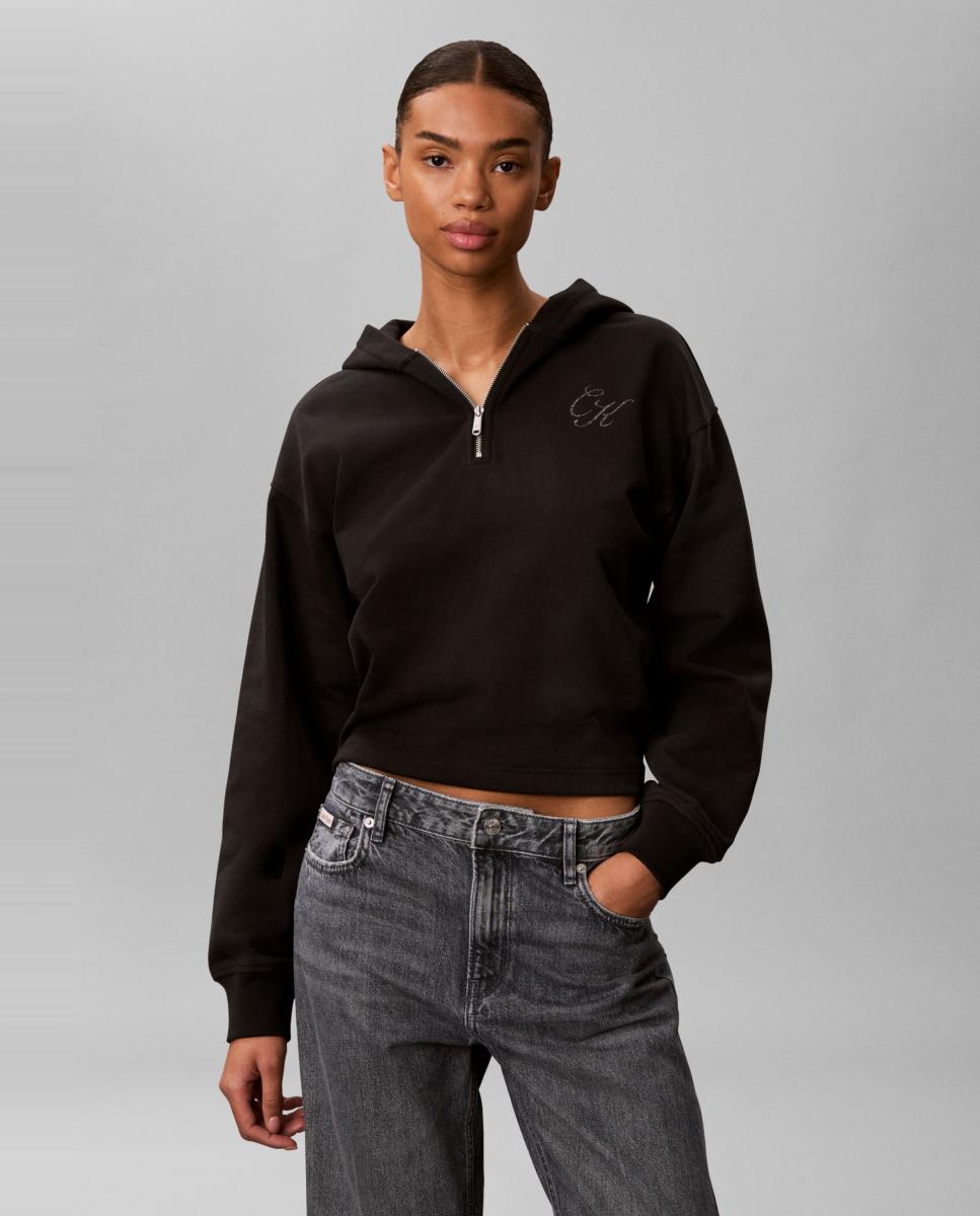 Sudadera de mujer half zip - Calvin Klein Jeans - Negro Negro-1