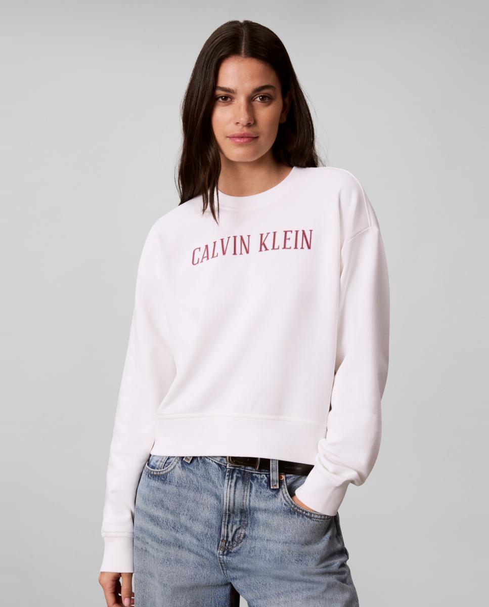 Sudadera de mujer cropped varsity - Calvin Klein Jeans - Blanco Blanco-1