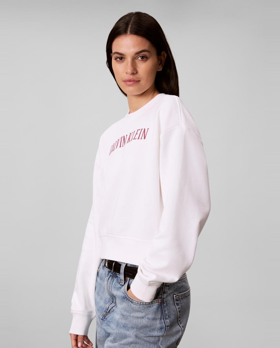 Sudadera de mujer cropped varsity - Calvin Klein Jeans - Blanco Blanco-3