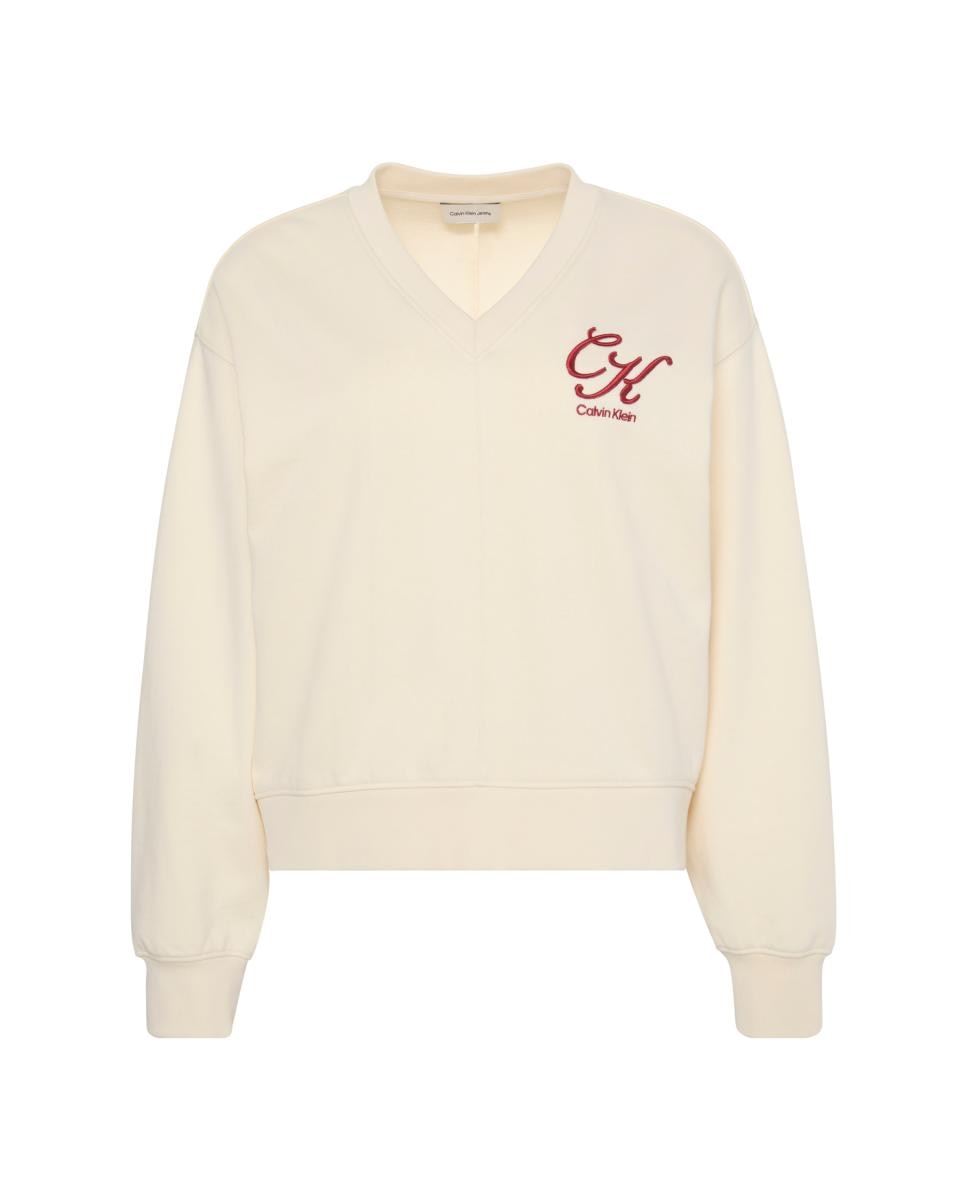 Sweatshirt com Decote em Bico Creme-5
