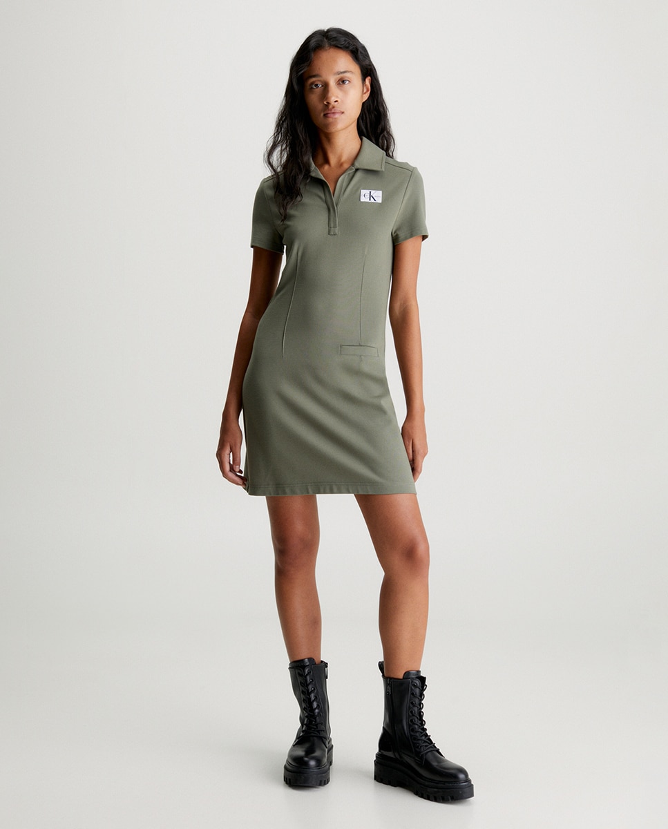 Vestido Tipo Polo Slim de Malha Milano Verde pardo-1