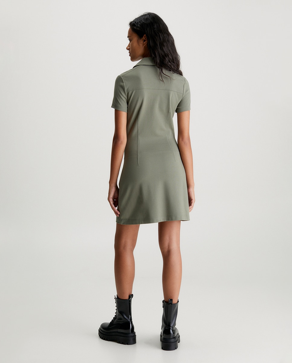 Vestido Tipo Polo Slim de Malha Milano Verde pardo-2