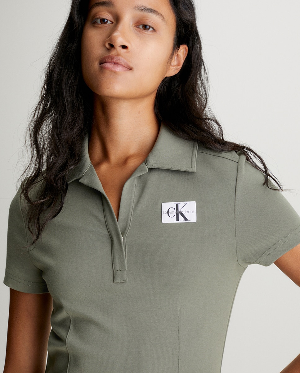Vestido Tipo Polo Slim de Malha Milano Verde pardo-3