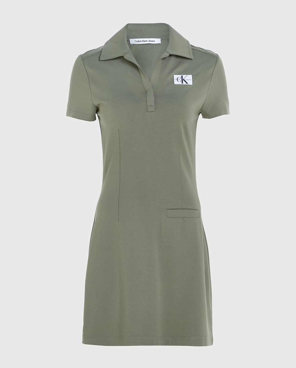 Vestido Tipo Polo Slim de Malha Milano Verde pardo-4
