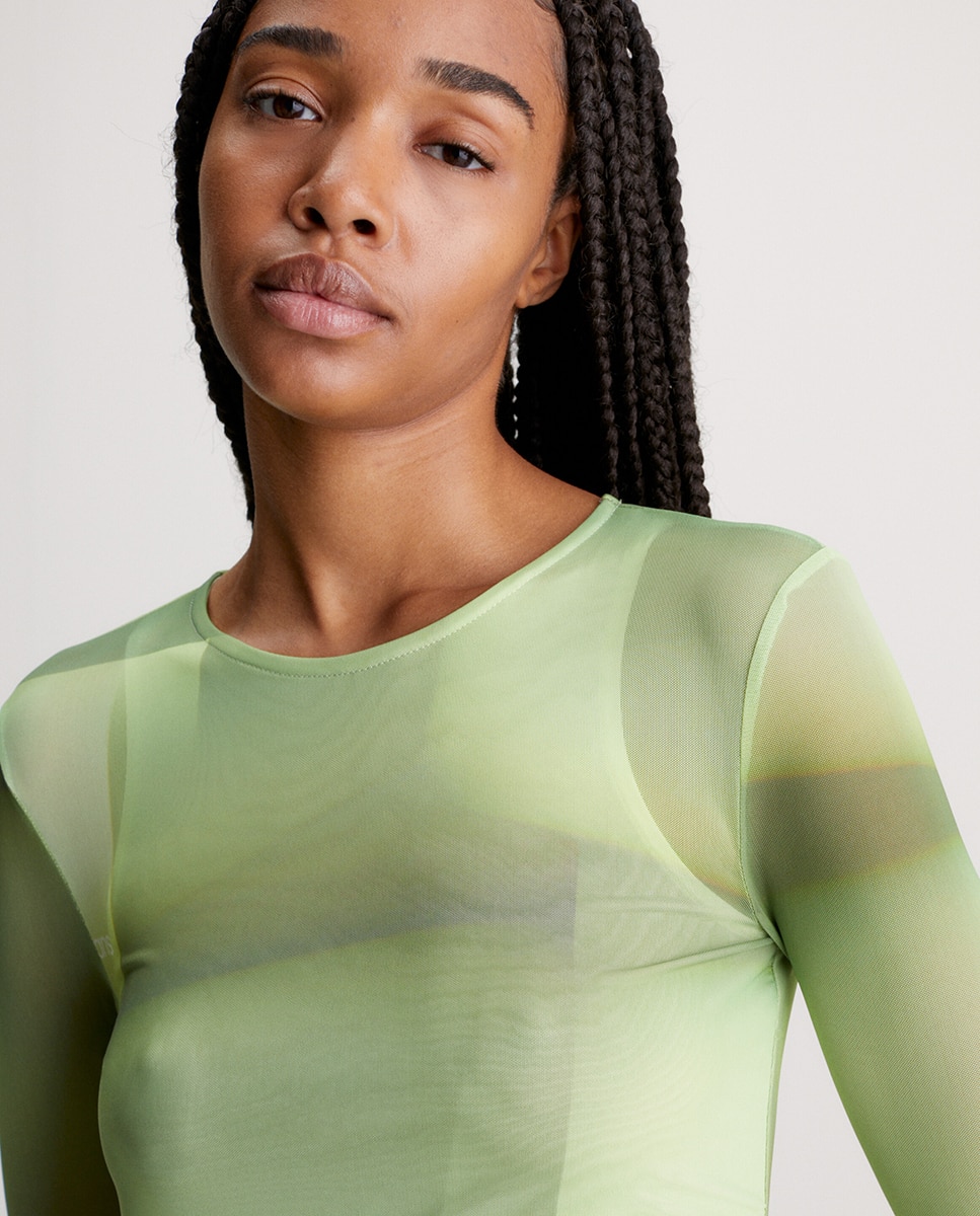 Vestido Estampado em Malha de Duas Camadas Verde-3