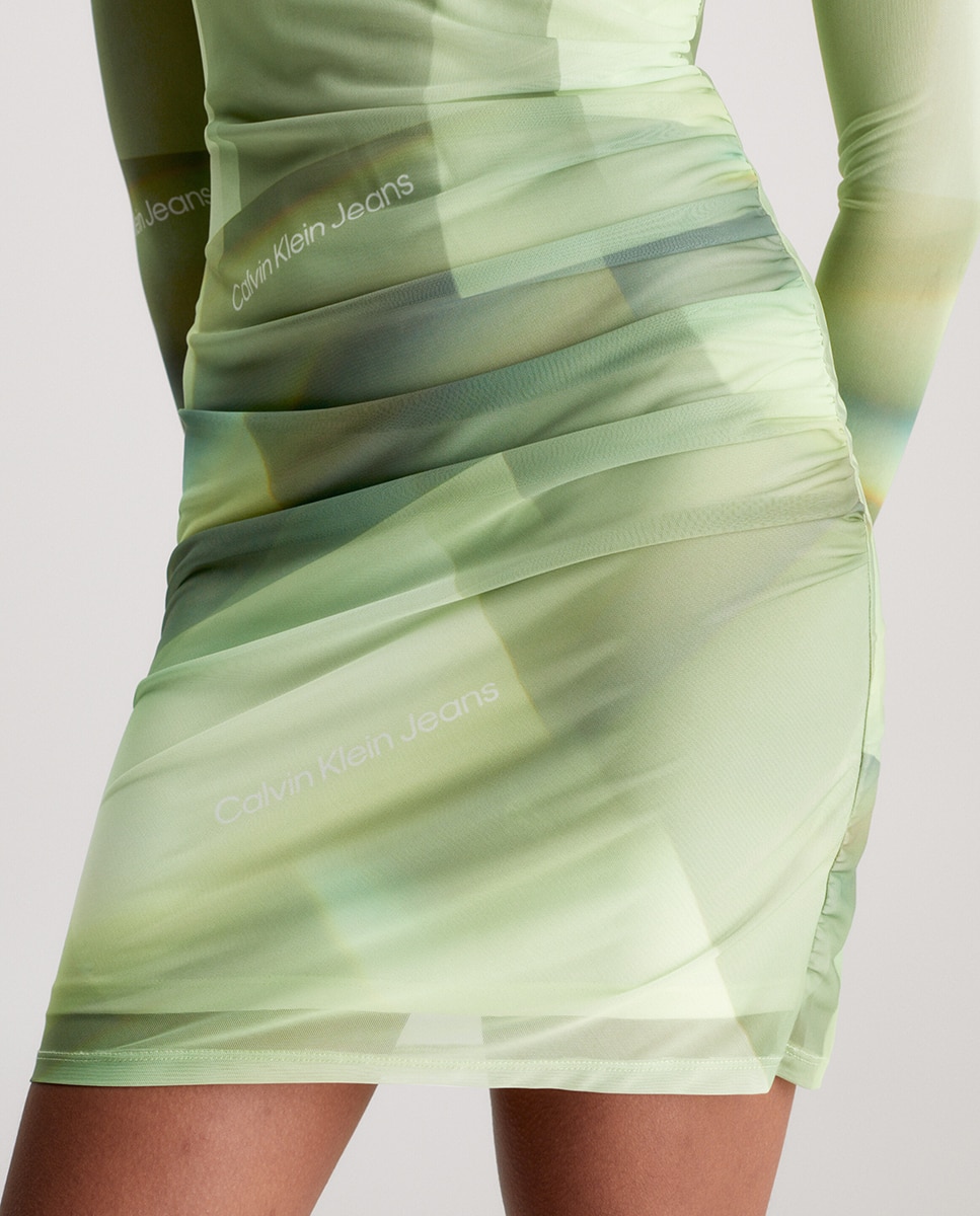 Vestido Estampado em Malha de Duas Camadas Verde-4