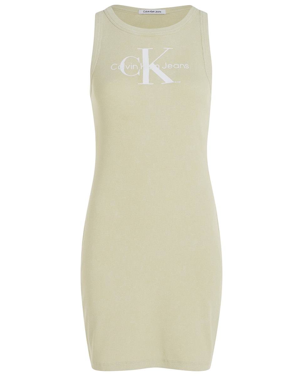Vestido de Alças com Monograma Canelado e em Algodão Verde-claro-4