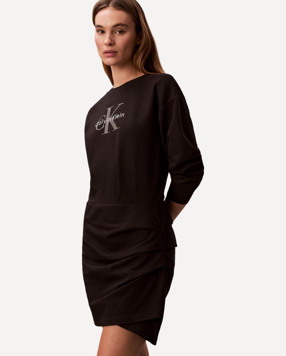 Vestido Tipo Sweatshirt Preto-4