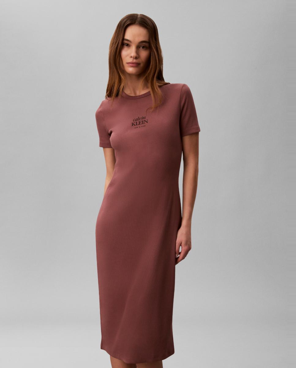 Vestido Midi com Logótipo Castanho-2