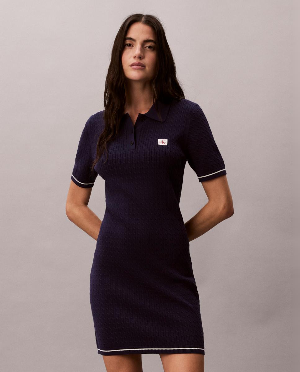Vestido Curto com Malha do Cabo Fina Azul-marinho-6
