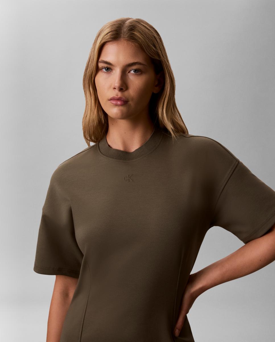 Vestido Estilo Scuba com Logótipo Verde pardo-3