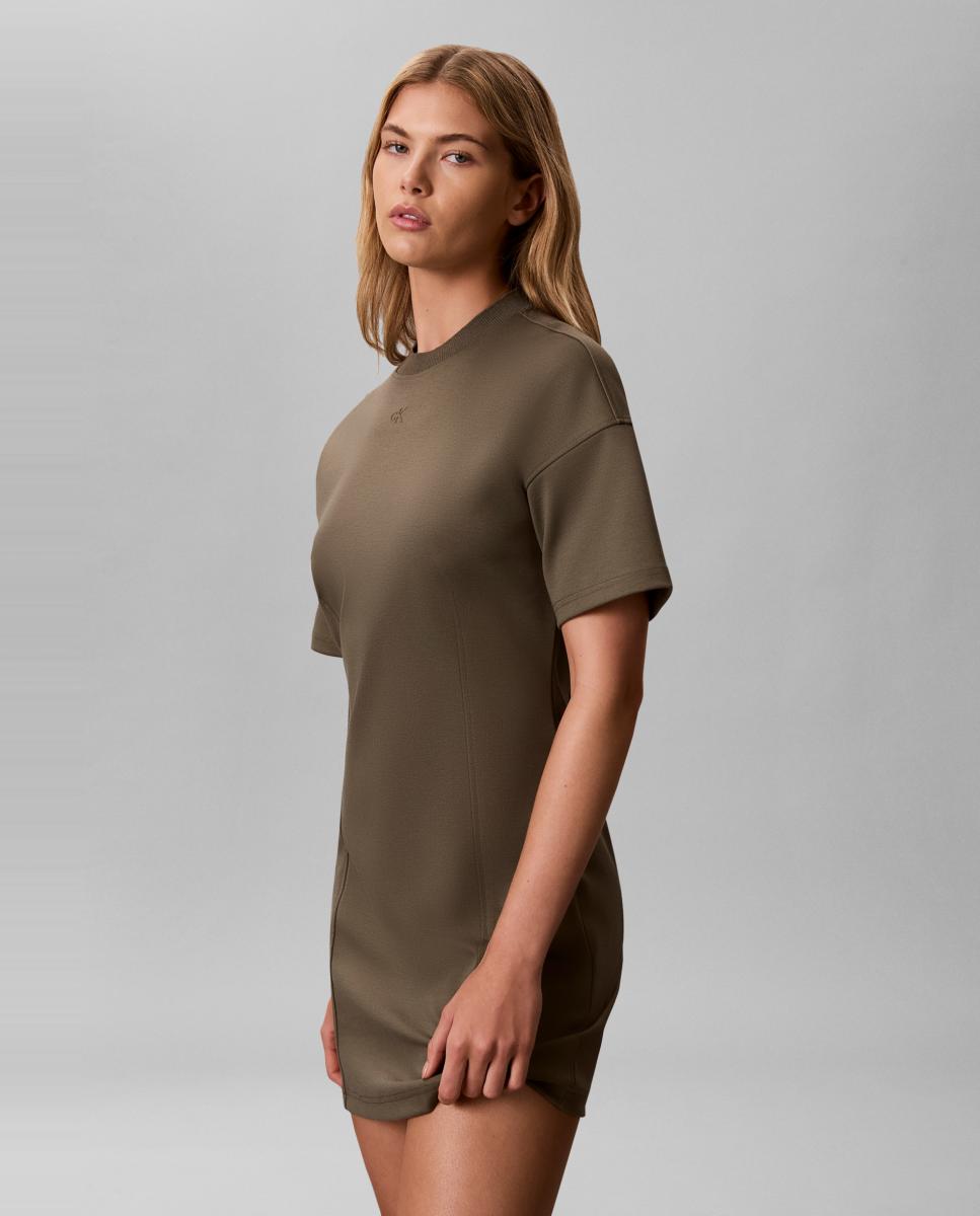 Vestido Estilo Scuba com Logótipo Verde pardo-5
