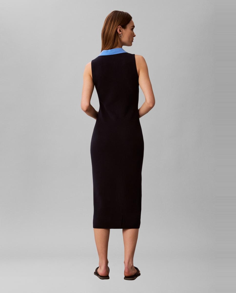 Vestido de Malha com Colarinho de Polo Azul-marinho-2
