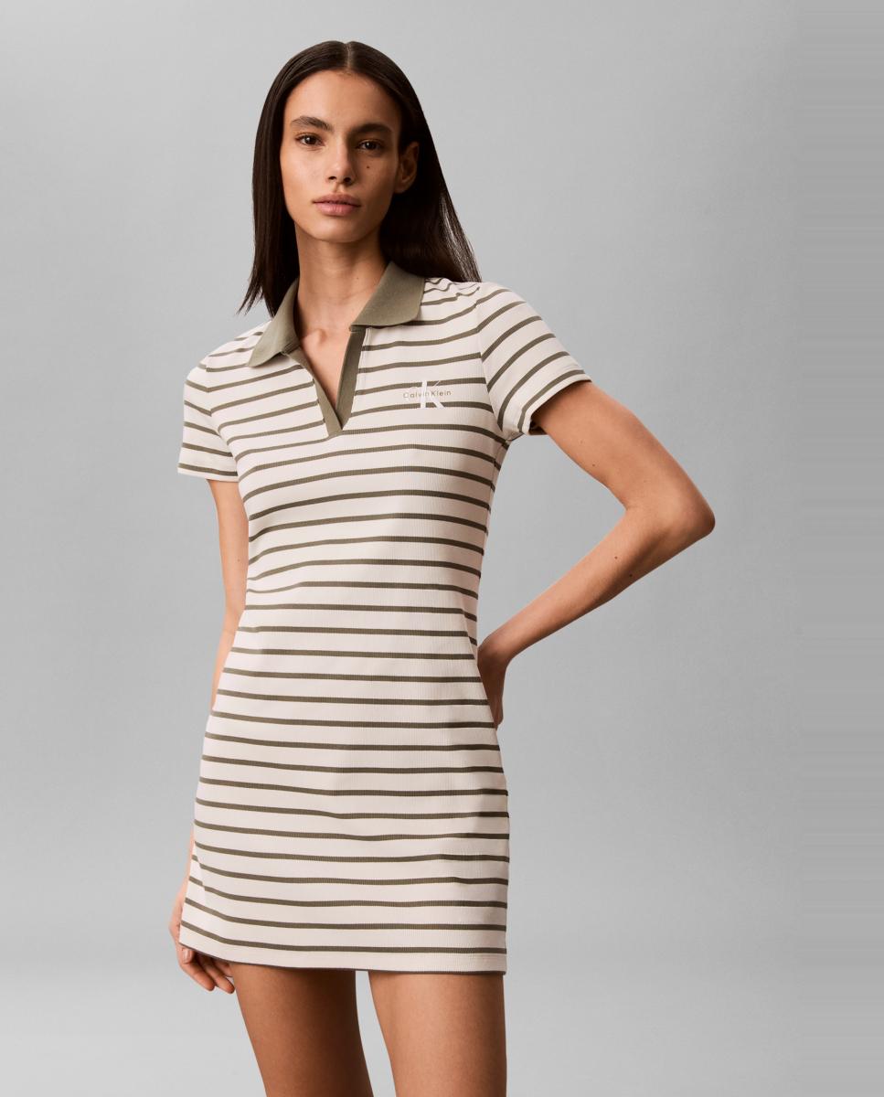 Calvin Klein Jeans - Vestido mujer de canalé con cuello polo.