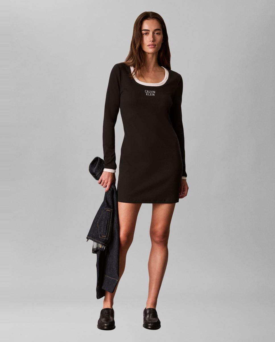 Vestido midi de mujer baby rib - Calvin Klein Jeans - Negro Negro-1