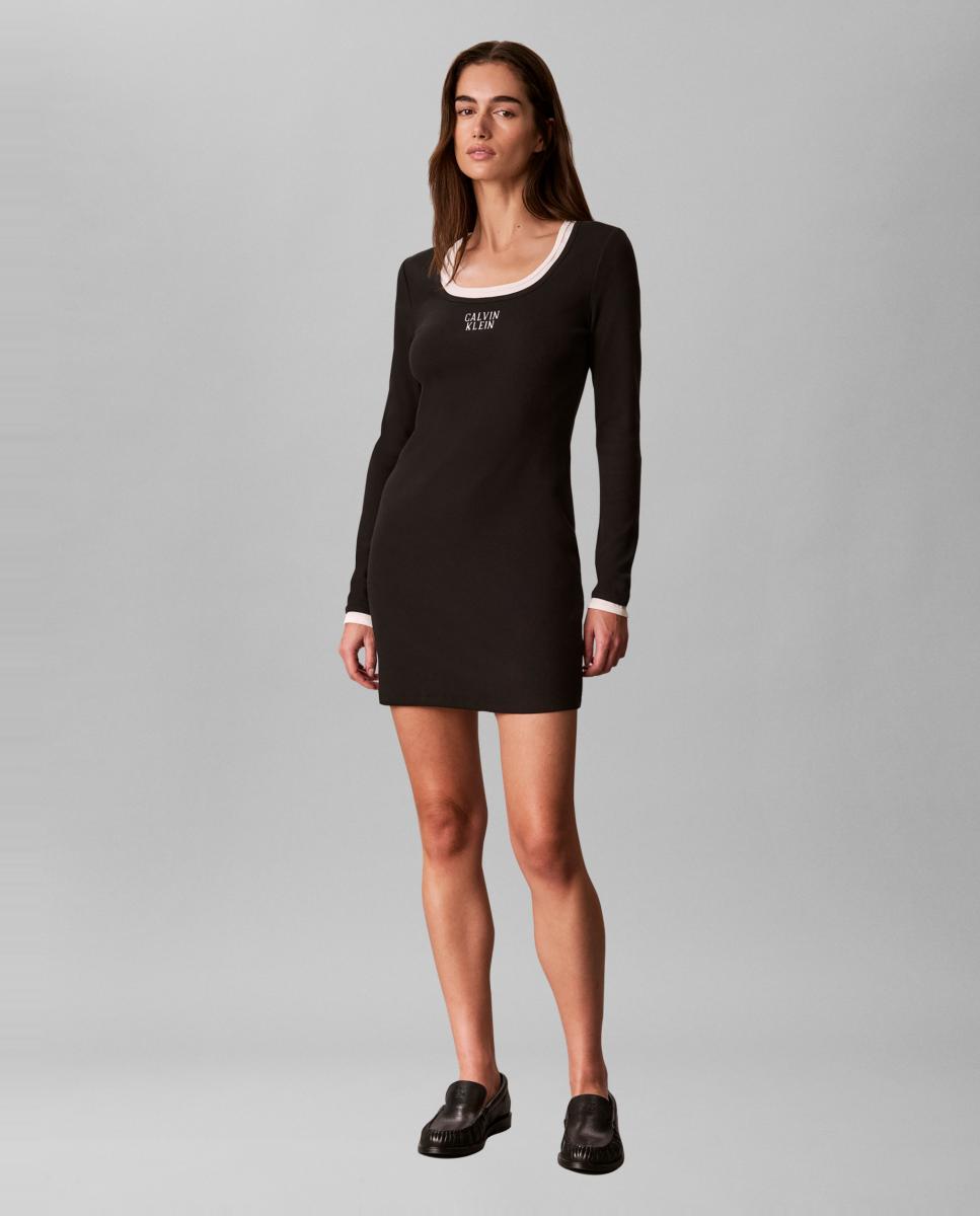 Vestido midi de mujer baby rib - Calvin Klein Jeans - Negro Negro-2