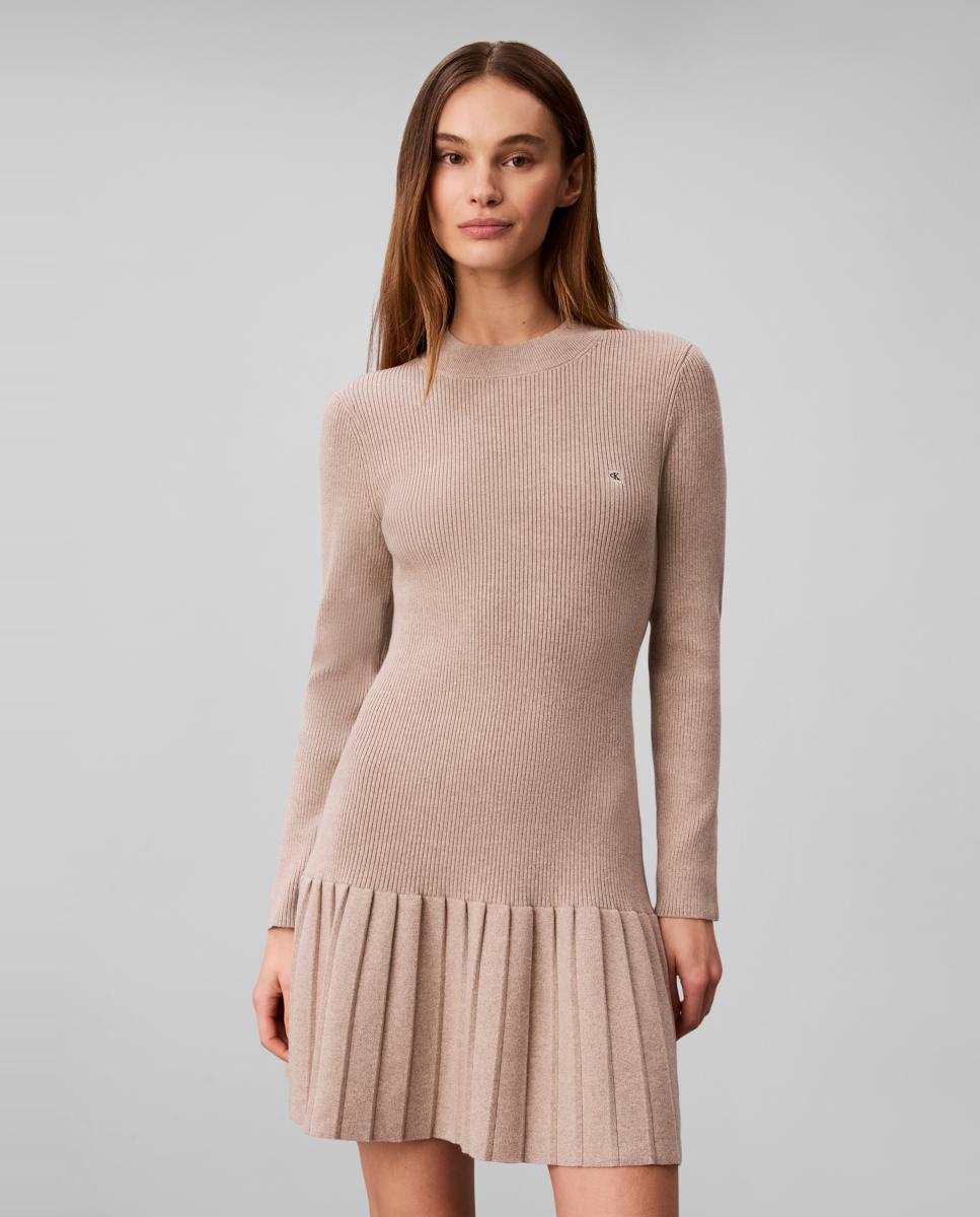 Vestido mini de mujer canalé - Calvin Klein Jeans - Beige Beige-2