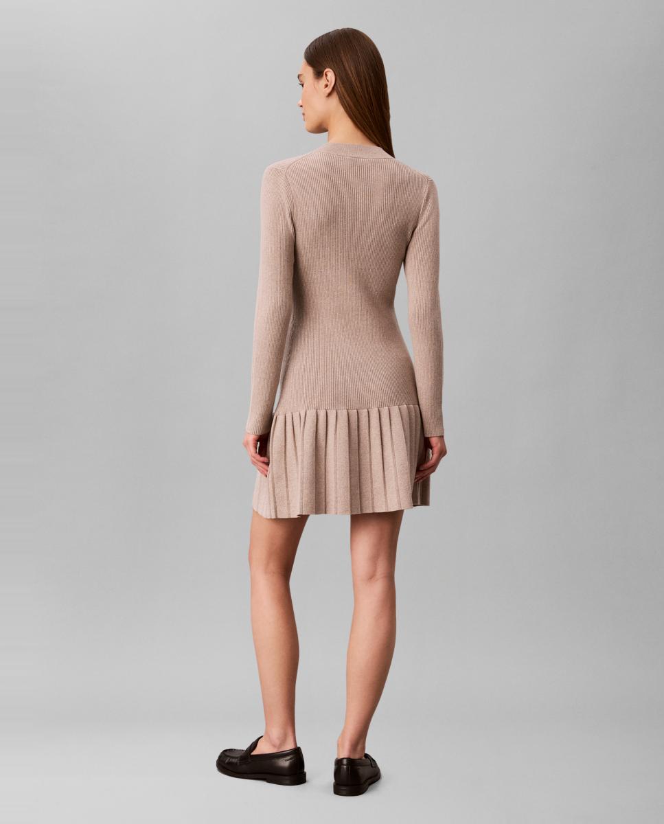 Vestido mini de mujer canalé - Calvin Klein Jeans - Beige Beige-3