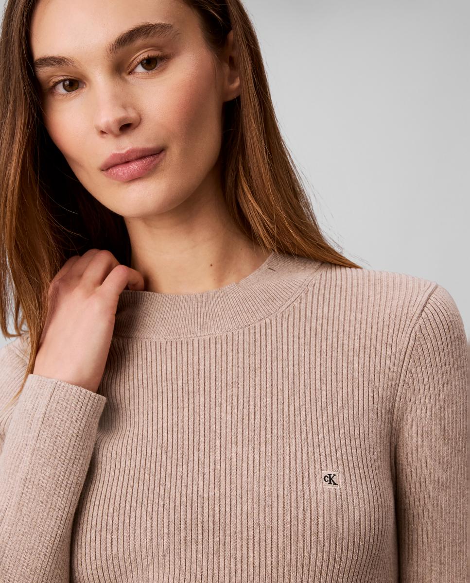 Vestido mini de mujer canalé - Calvin Klein Jeans - Beige Beige-4