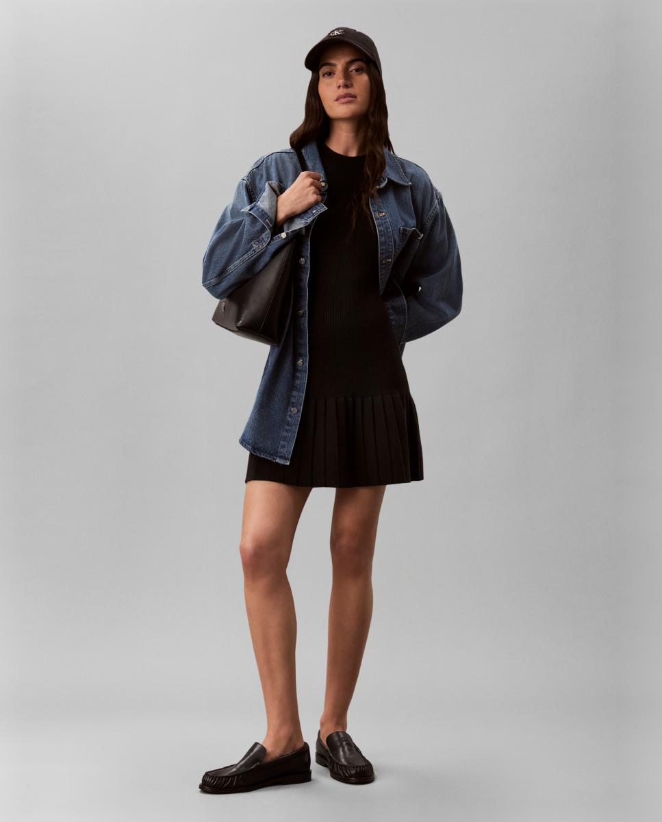 Imagen 0 de Vestido mini de mujer canalé Negro