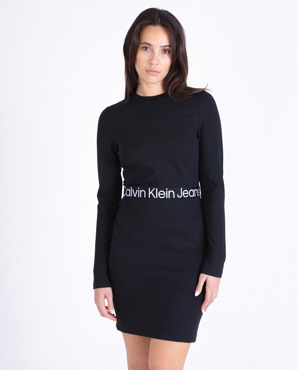 Vestido com Logótipo e em Malha Milano Preto-2