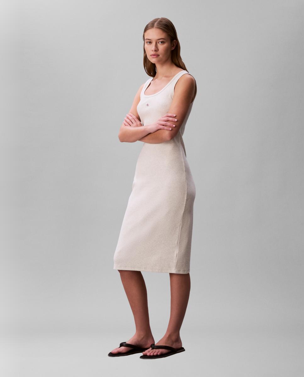 Vestido Comprido Canelado Creme-2