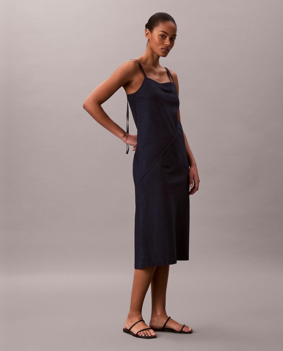 Vestido Curto de Ganga Azul-marinho-3