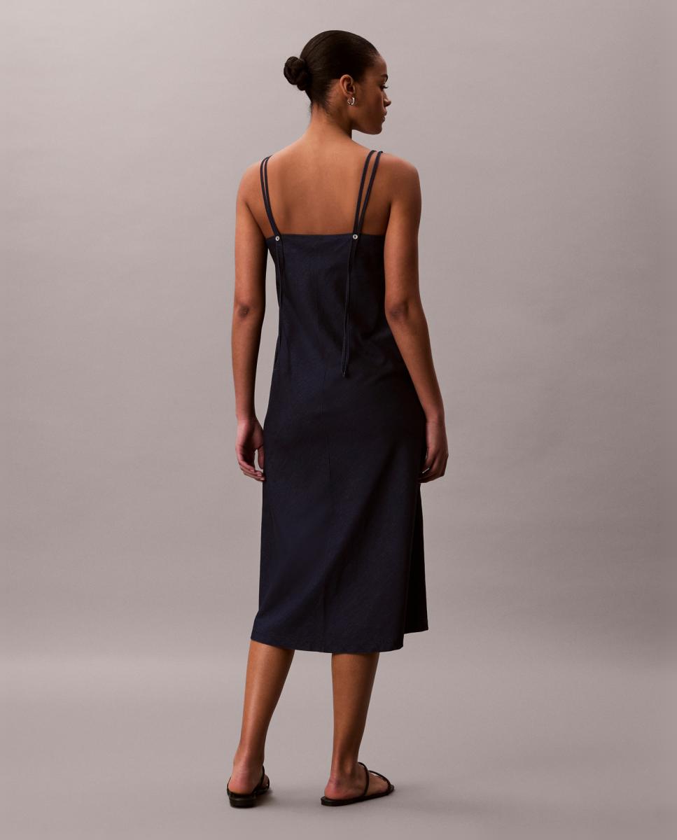 Vestido Curto de Ganga Azul-marinho-4