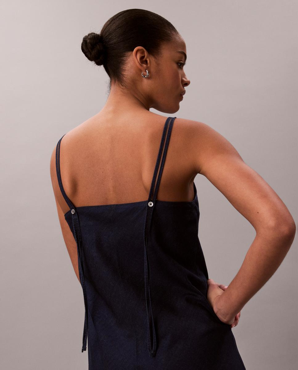 Vestido Curto de Ganga Azul-marinho-5