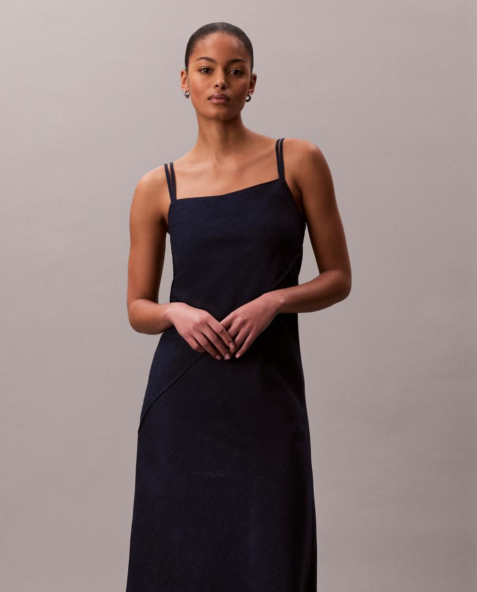 Vestido Curto de Ganga Azul-marinho-6