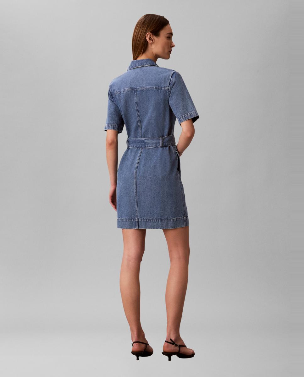 Vestido de Ganga com Cinto Azul-2