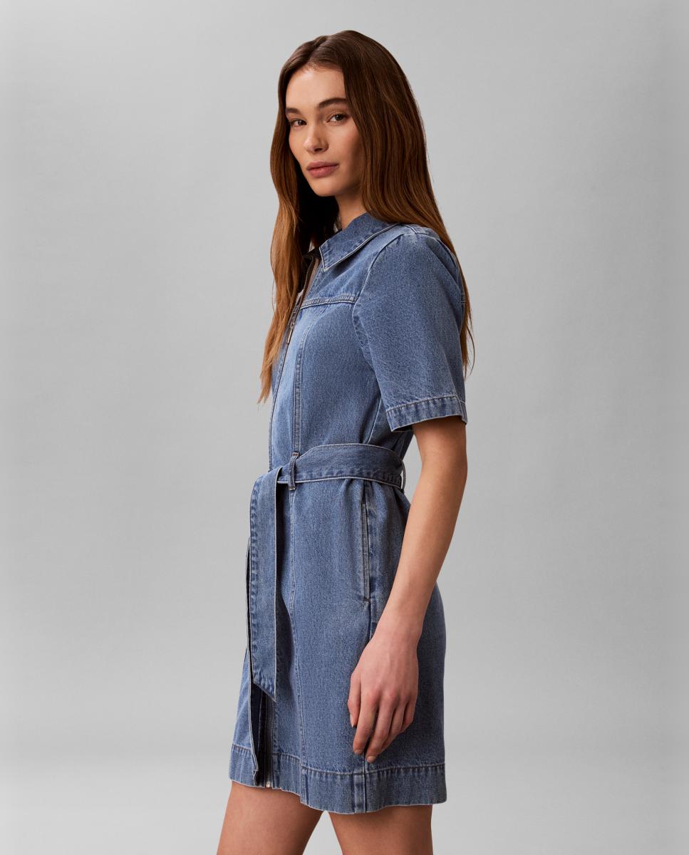 Vestido de Ganga com Cinto Azul-4