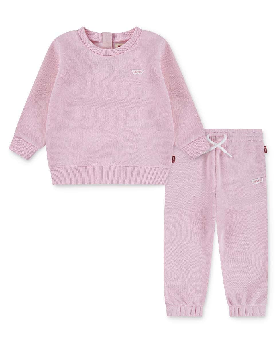 Conjunto de 2 Peças (Sweatshirt de Gola Redonda e Joggers) Core Batwing de Bebé Levi's Rosa-1