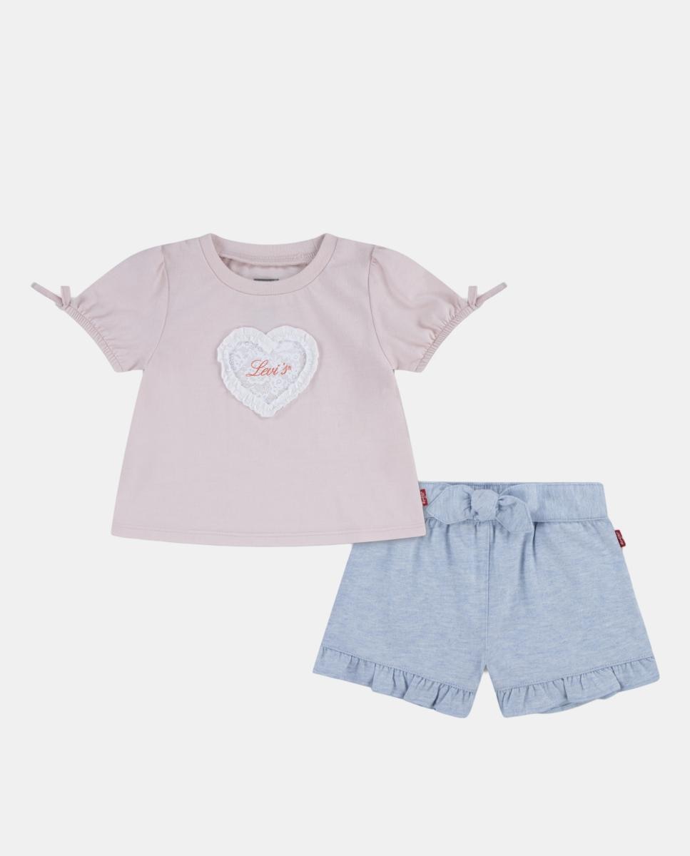 Imagem 0 de Conjunto de 2 Peças: T-shirt com Mangas de Laço e Calções com Cinto