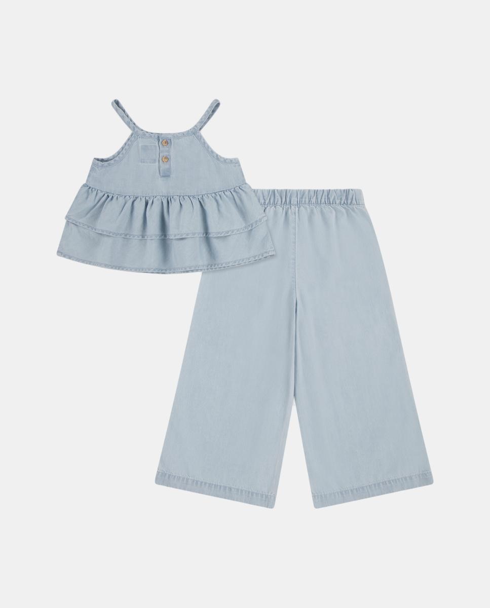 Conjunto de Duas Peças: T-shirt e Jeans Escalonadas Azul-2