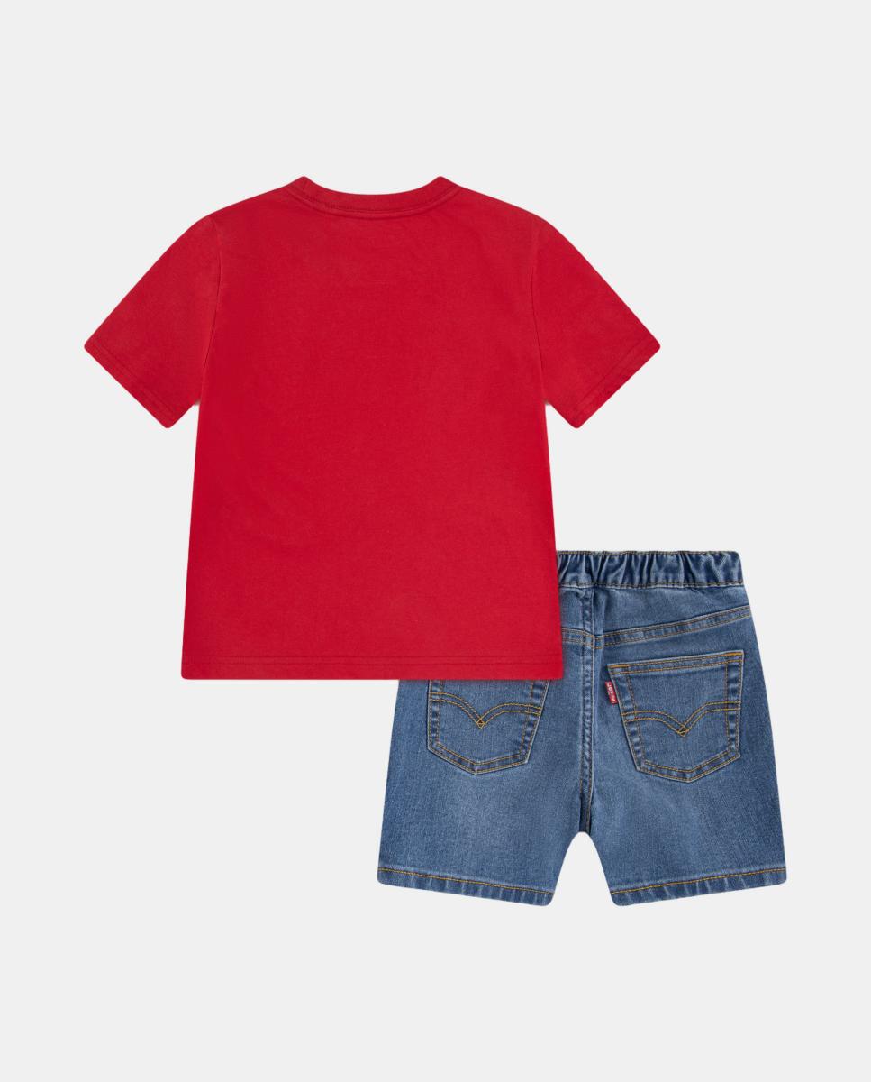 Conjunto de 2 Peças: T-shirt com Logótipo e Calções de Ganga Levi's Vermelho-2