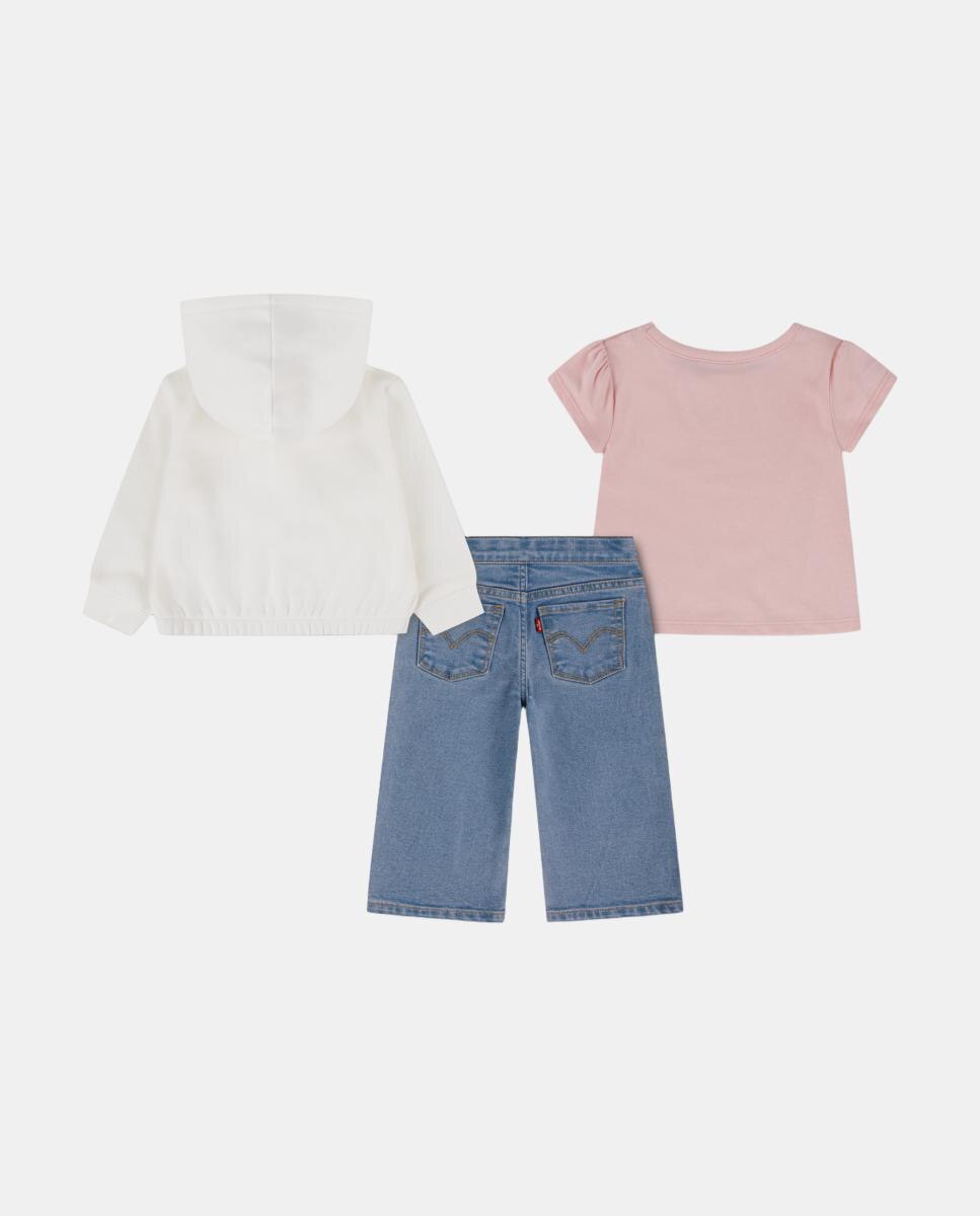 Conjunto de 3 Peças de Macacão, Sweatshirt com Capuz e Calças Levi's Creme-2