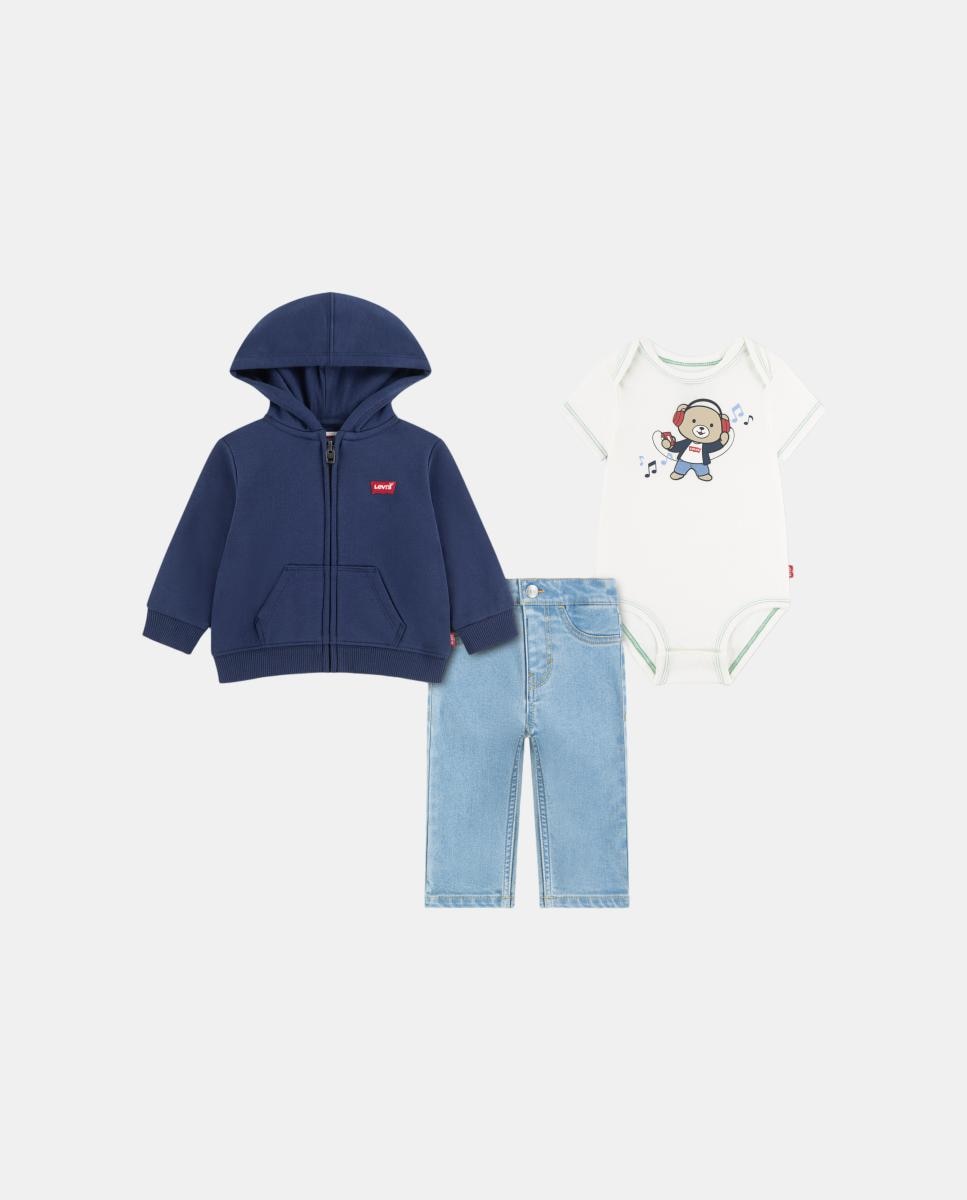 Imagem 0 de Conjunto de 3 Peças de Macacão Musical, Sweatshirt com Capuz e Jeans