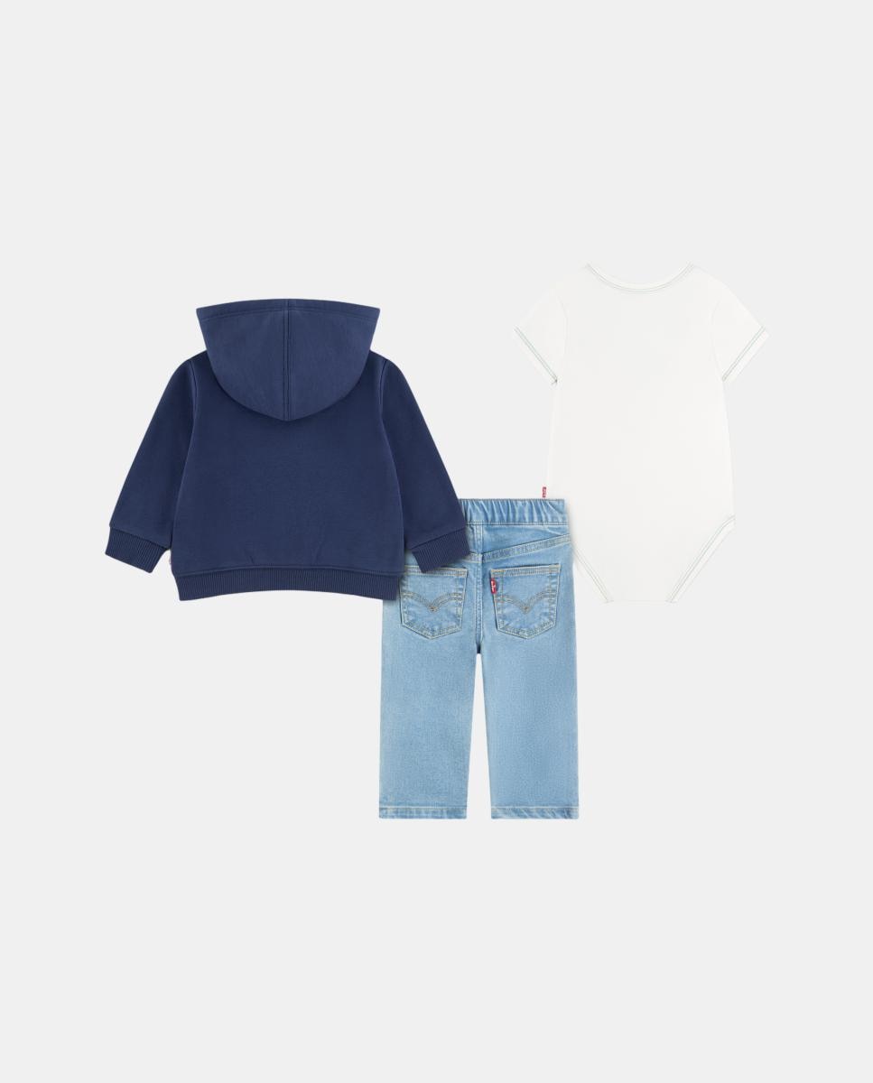 Conjunto de 3 Peças de Macacão Musical, Sweatshirt com Capuz e Jeans Levi's Azul-2