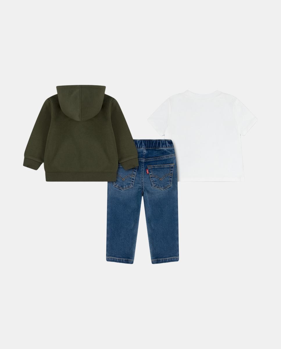 Conjunto de 3 Peças de Macacão, Sweatshirt com Capuz e Jeans Campfire Levi's Verde-2
