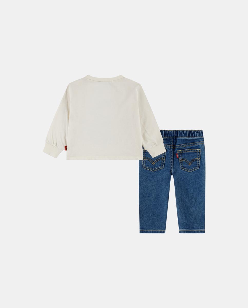 Conjunto de 2 Peças de Camisola de Manga Comprida e Jeans Levi's Branco-2