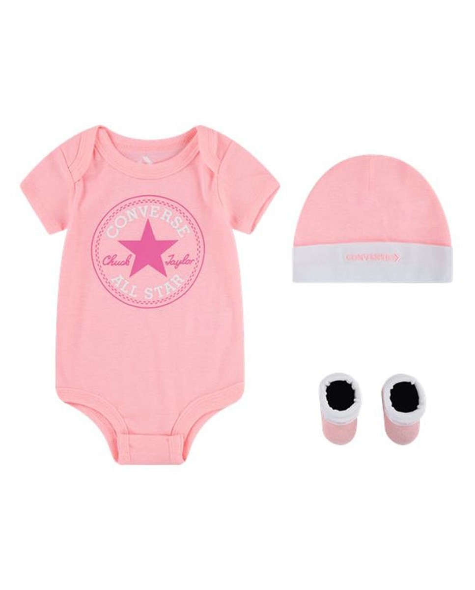 Conjunto de Macacão, Meias e Botas de Tricot de Bebé Converse Rosa-1