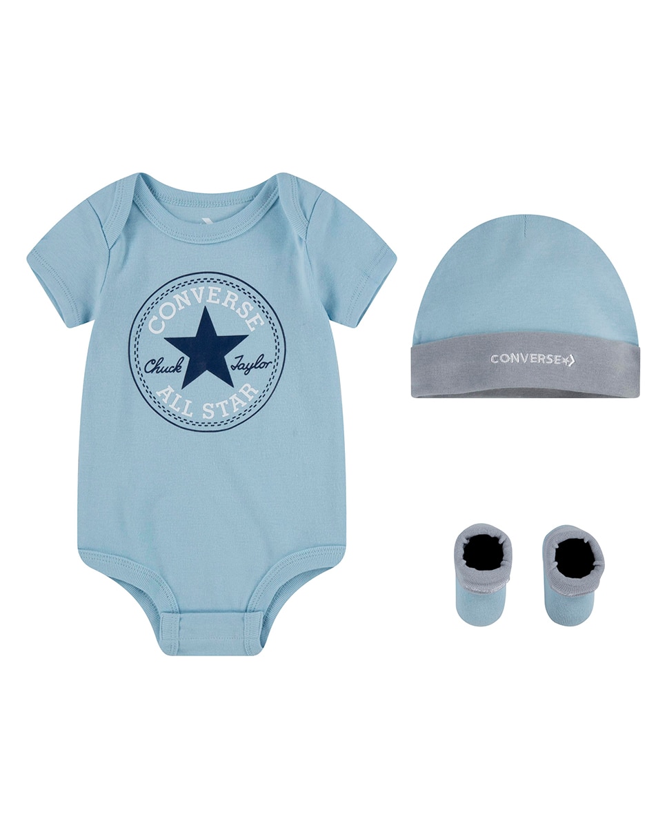 Conjunto de Macacão, Meias e Botas de Tricot de Bebé Converse Azul-1